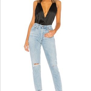 Super down satin Sage Bodysuit in Black